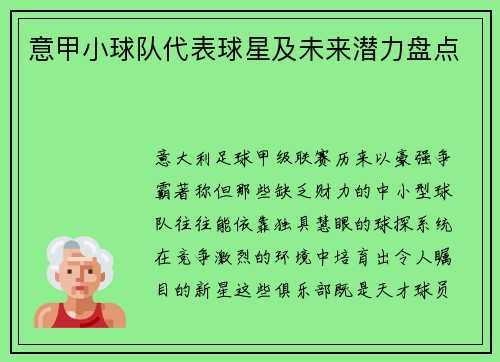 意甲小球队代表球星及未来潜力盘点